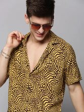 Men Yellow Printed Casual Shirt-RESORTPRINT-3175-Yellow